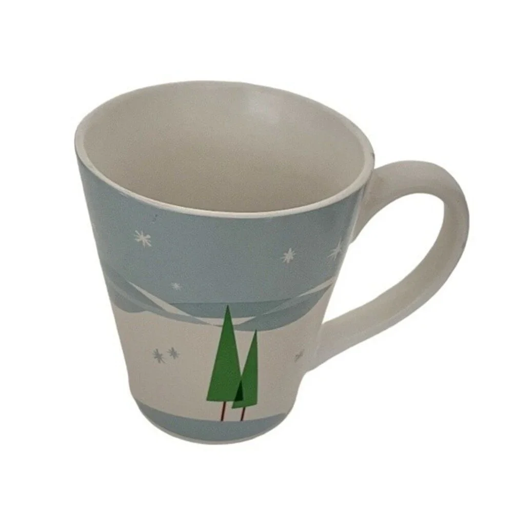 STARBUCKS Mug Holiday 2011 Light Blue White Trees Christmas